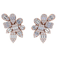 1.1 Carat SI/H Brilliante Boucles d'oreilles en or rose 14 carats Bijoux fins