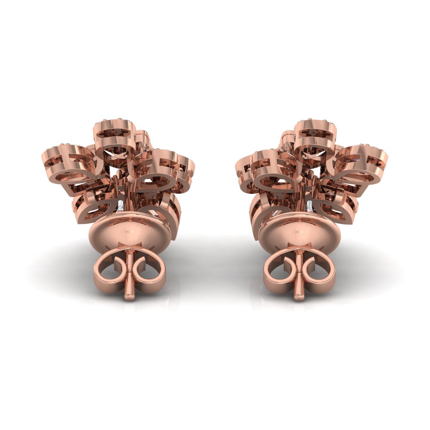Discover timeless elegance with these Round Baguette Diamond Earrings, crafted in luxurious 18 Karat Rose Gold. Featuring 1.1 carats of dazzling natural diamonds with an average clarity of SI1-SI2 and a color grade of H-I, these earrings offer a