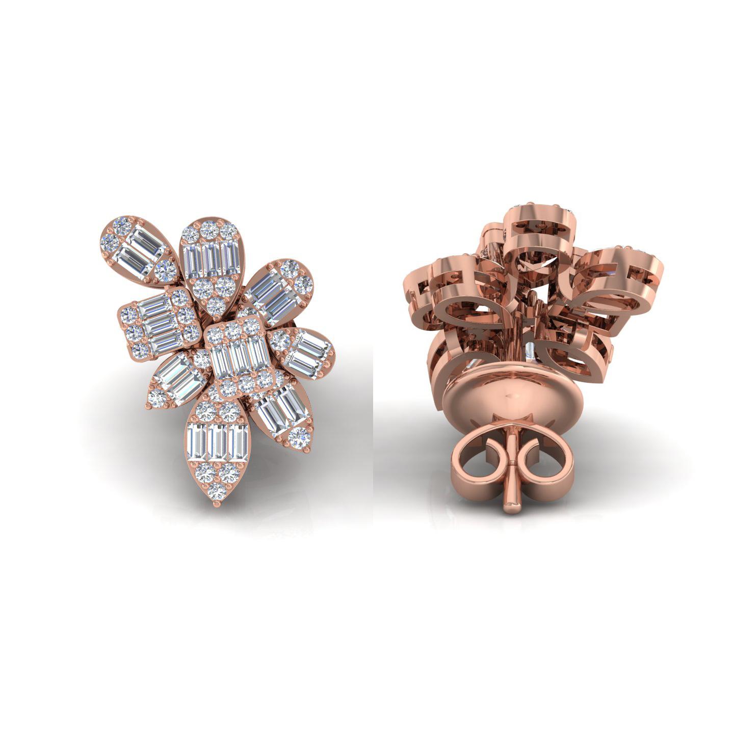 1.10 Carat SI/H Brilliant Cut Diamond Earrings 18 Karat Rose Gold Fine Jewelry In New Condition For Sale In Diera, Dubai