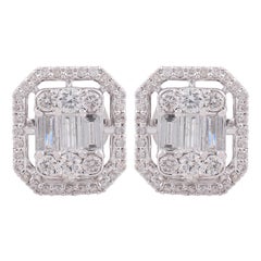 Pendientes de oro blanco de 14 quilates con aureola de diamantes SI/H de 1,1 quilates