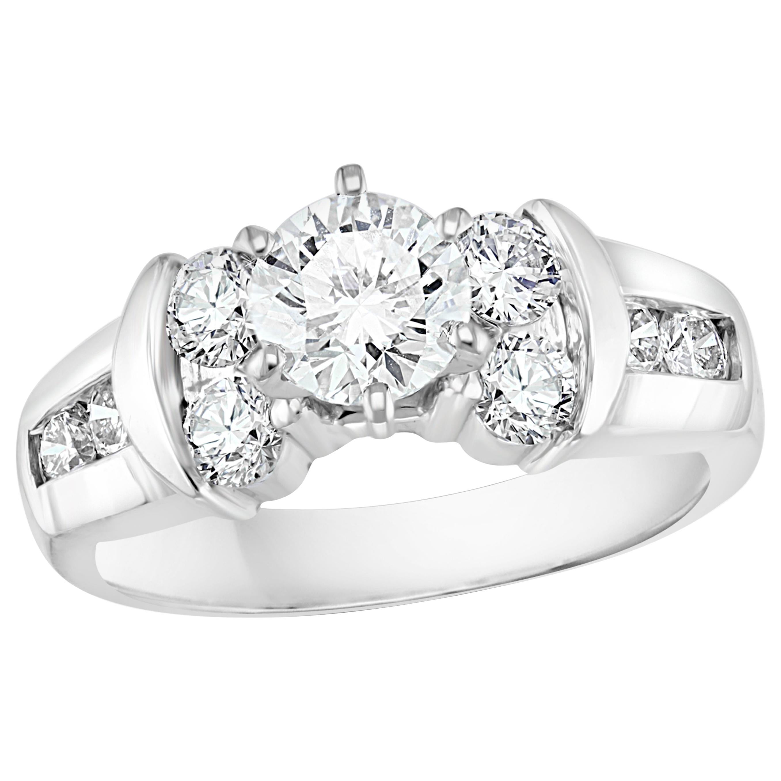 1.1 Carat Solitaire Round Shape 2 Carat Total Diamond 14 White Gold Ring