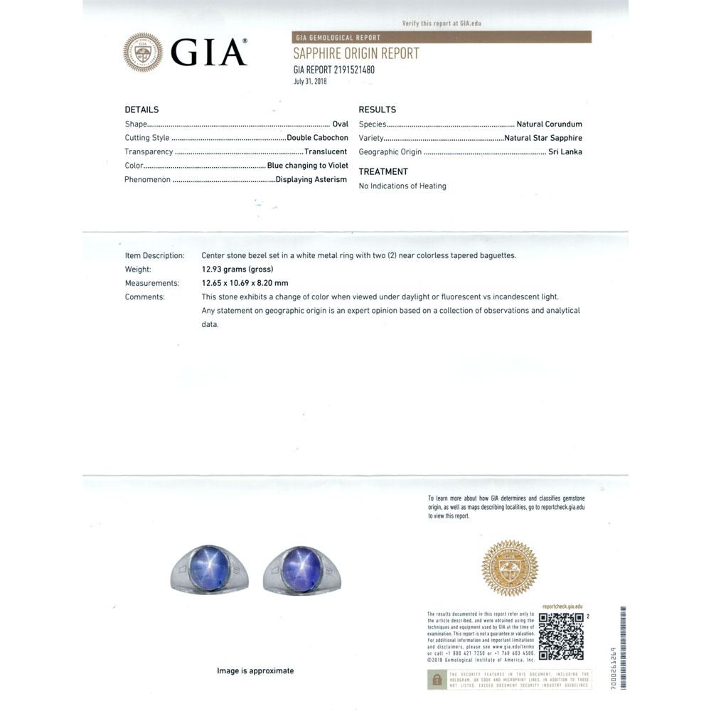 11 Carat Star Sapphire Diamond Platinum Ring Ceylon No Heat GIA Certified In Excellent Condition In Boca Raton, FL