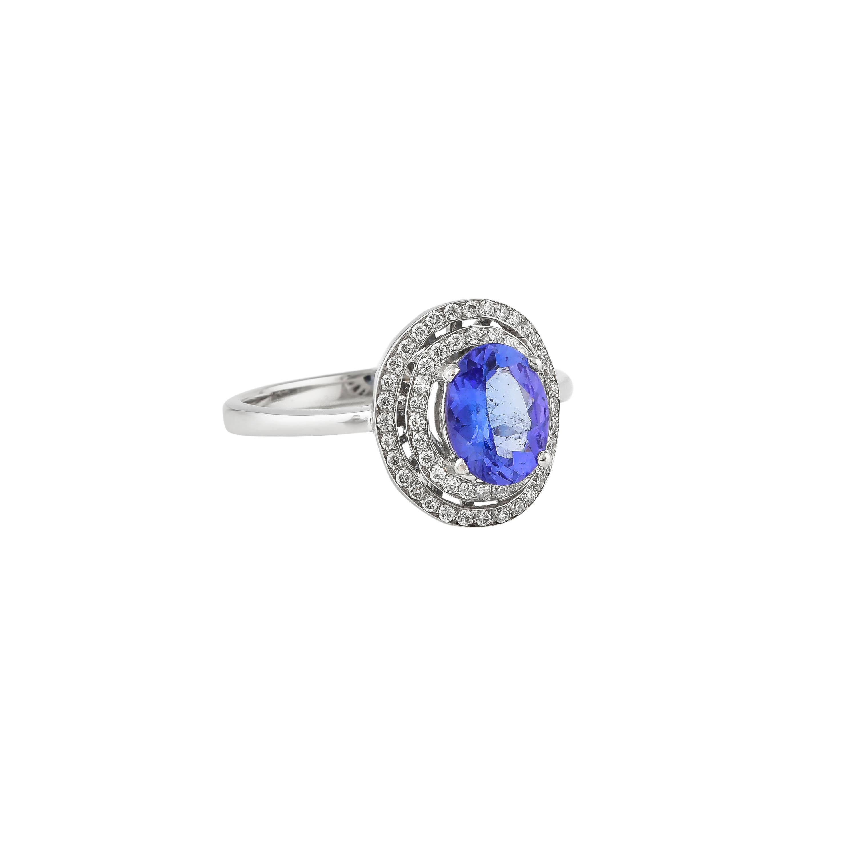 Contemporary Sunita Nahata Tanzanite 1.10ct. Fancy Ring in 18K White Gold with Diamond. For Sale