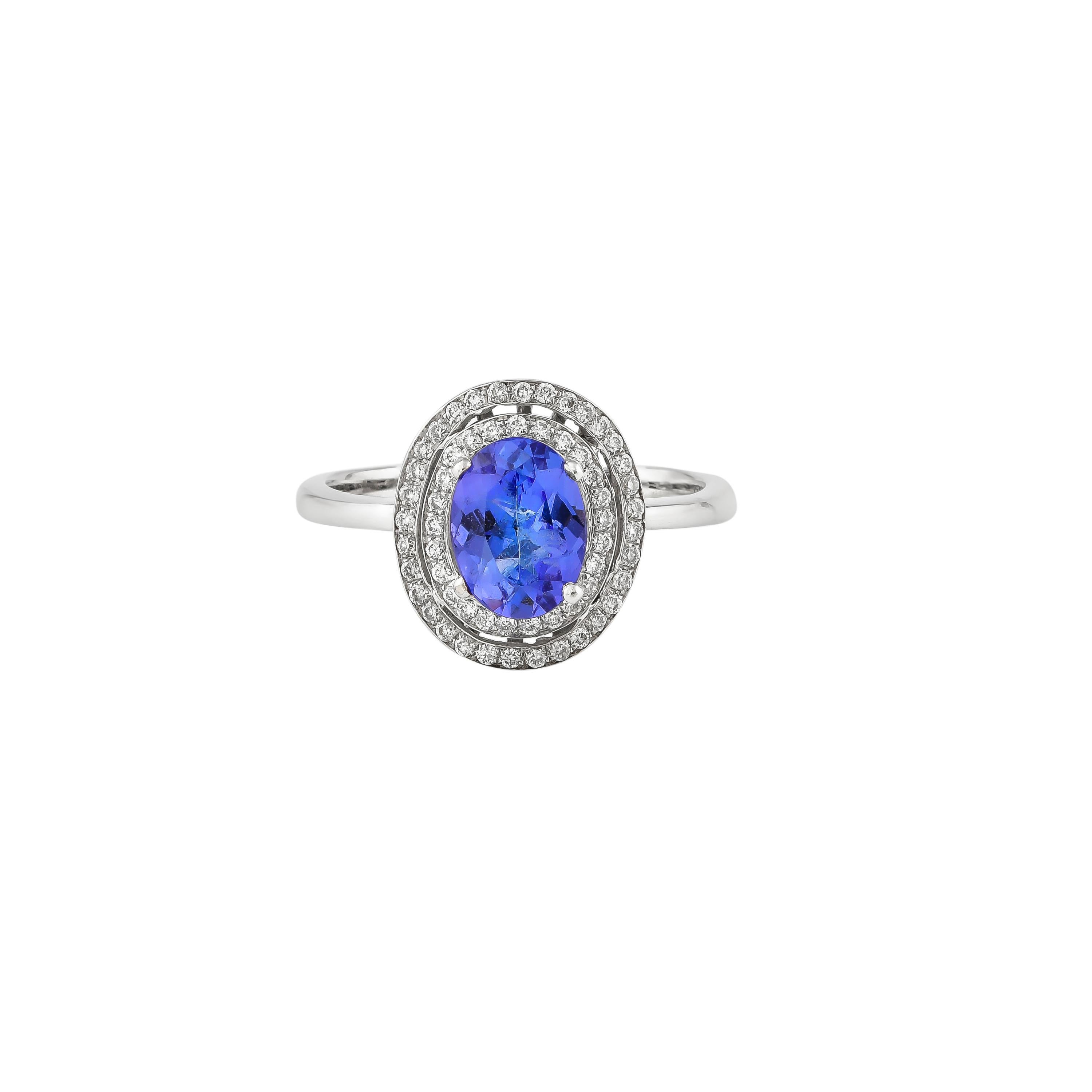 Women's Sunita Nahata Tanzanite 1.10ct. Fancy Ring in 18K White Gold with Diamond. For Sale