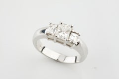 1.1 Carat Three-Stone Princess and Emerald Cut Engagement Ring White Gold