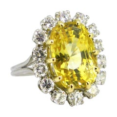 11 Carat Yellow Sapphire and Diamonds Cluster Ring, 18 Karat Gold and Platinum