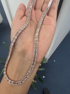 11 Carats Natural Baguette and Round Diamond Necklace in 10K Gold