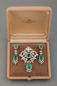 Set aus 11 Karat Diamanten und zertifiziertem 14 Karat Smaragd im Vintage-Stil