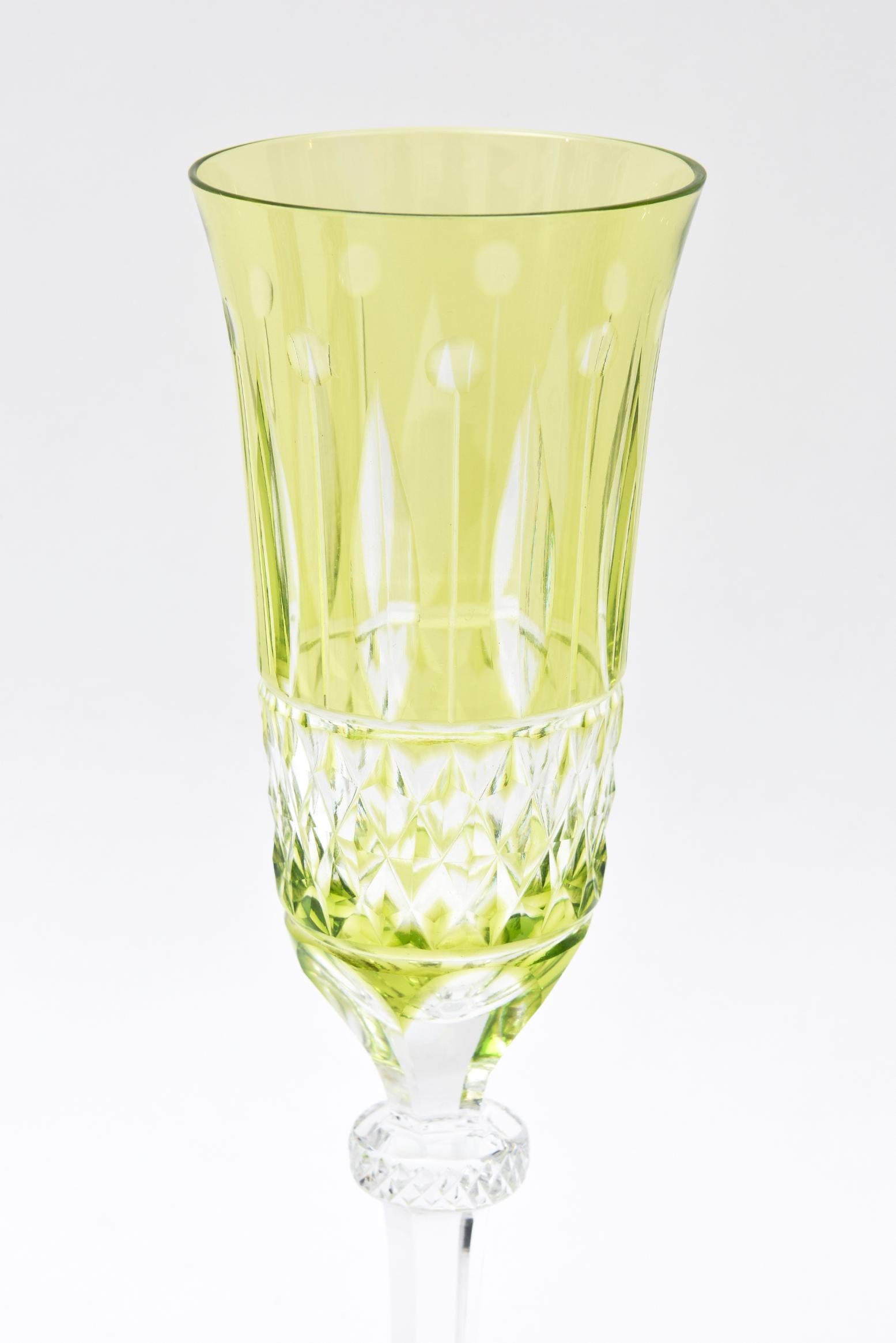 11 Champagne Flutes, Cut Crystal Vintage, Great Chartreuse Color 1