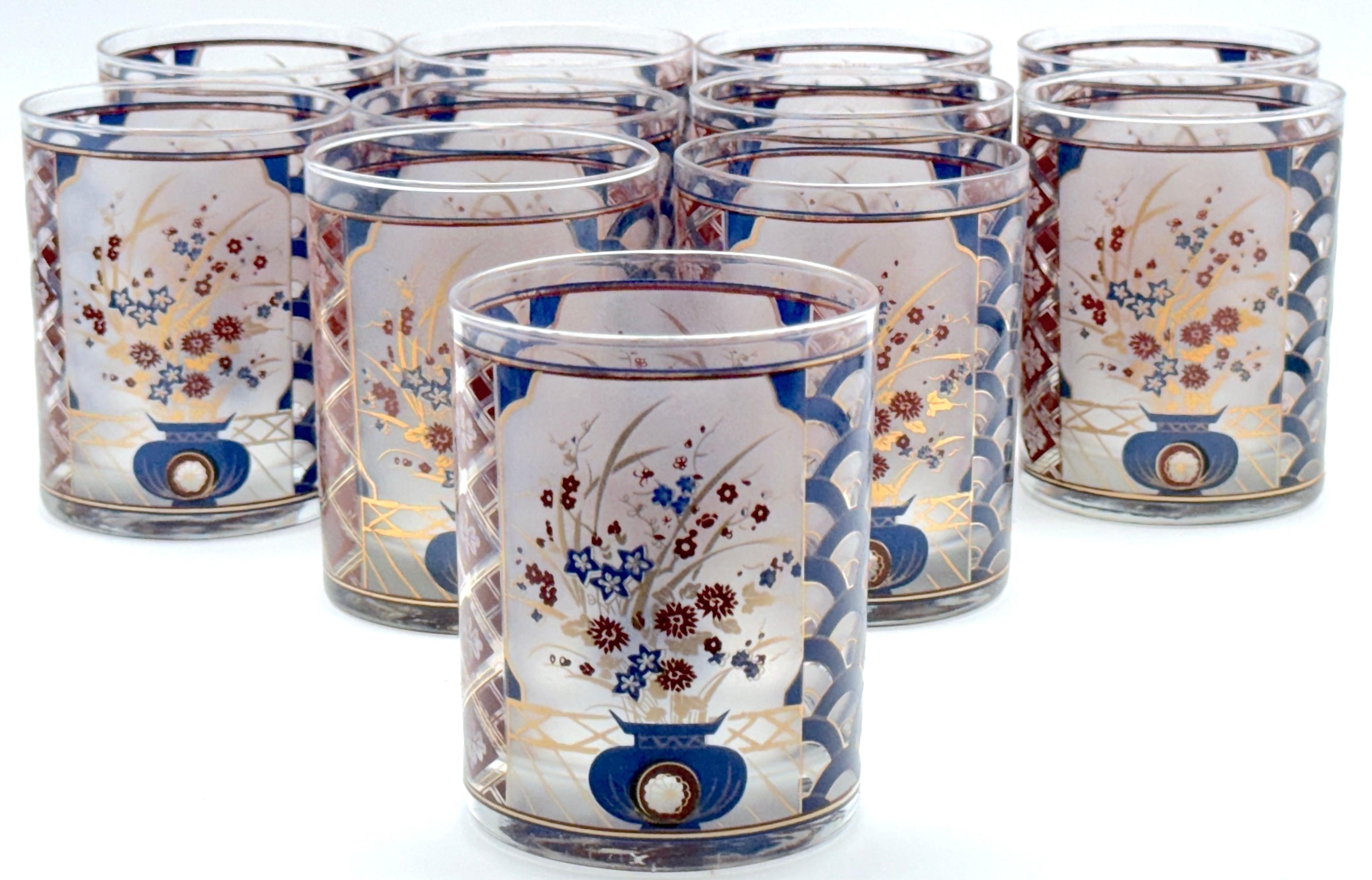 11 Bicchieri/tamburi con motivo 'Chinoiserie' di Culver
USA, circa anni '60
Un raro gruppo di undici bicchieri e tumbler Culver con motivo 