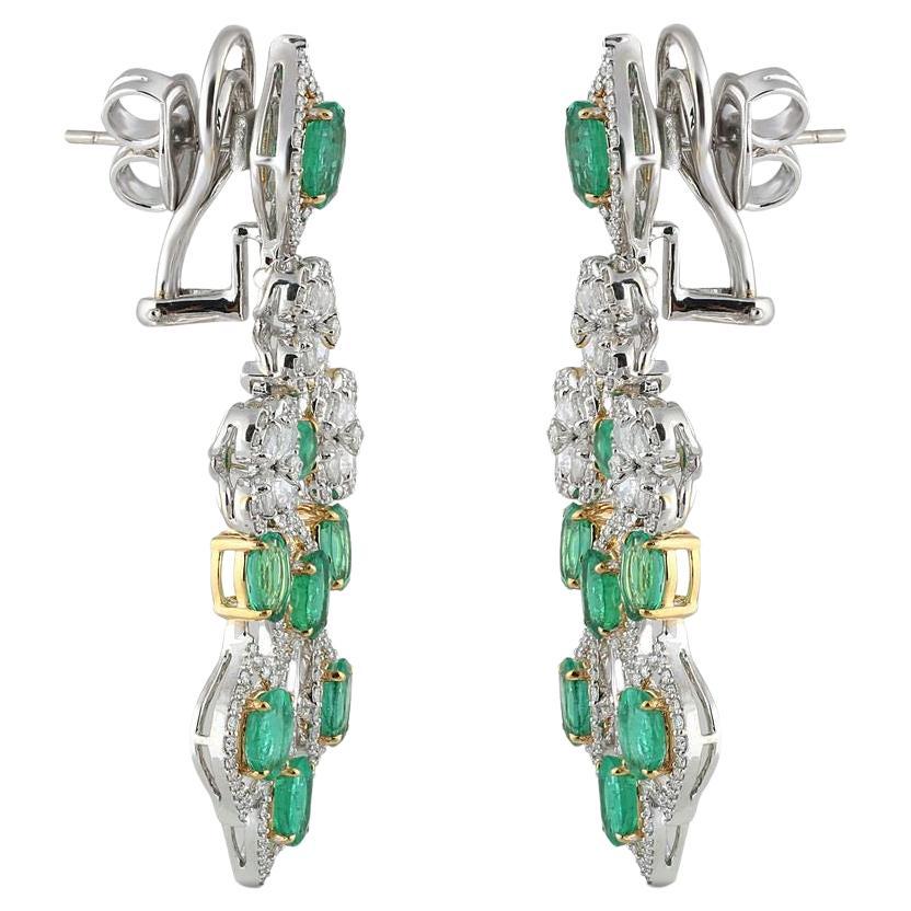 Contemporary 11 Ct. Green Emerald Diamond 18k Earrings
