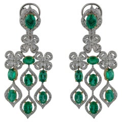 11 Ct. Green Emerald Diamond 18k Earrings
