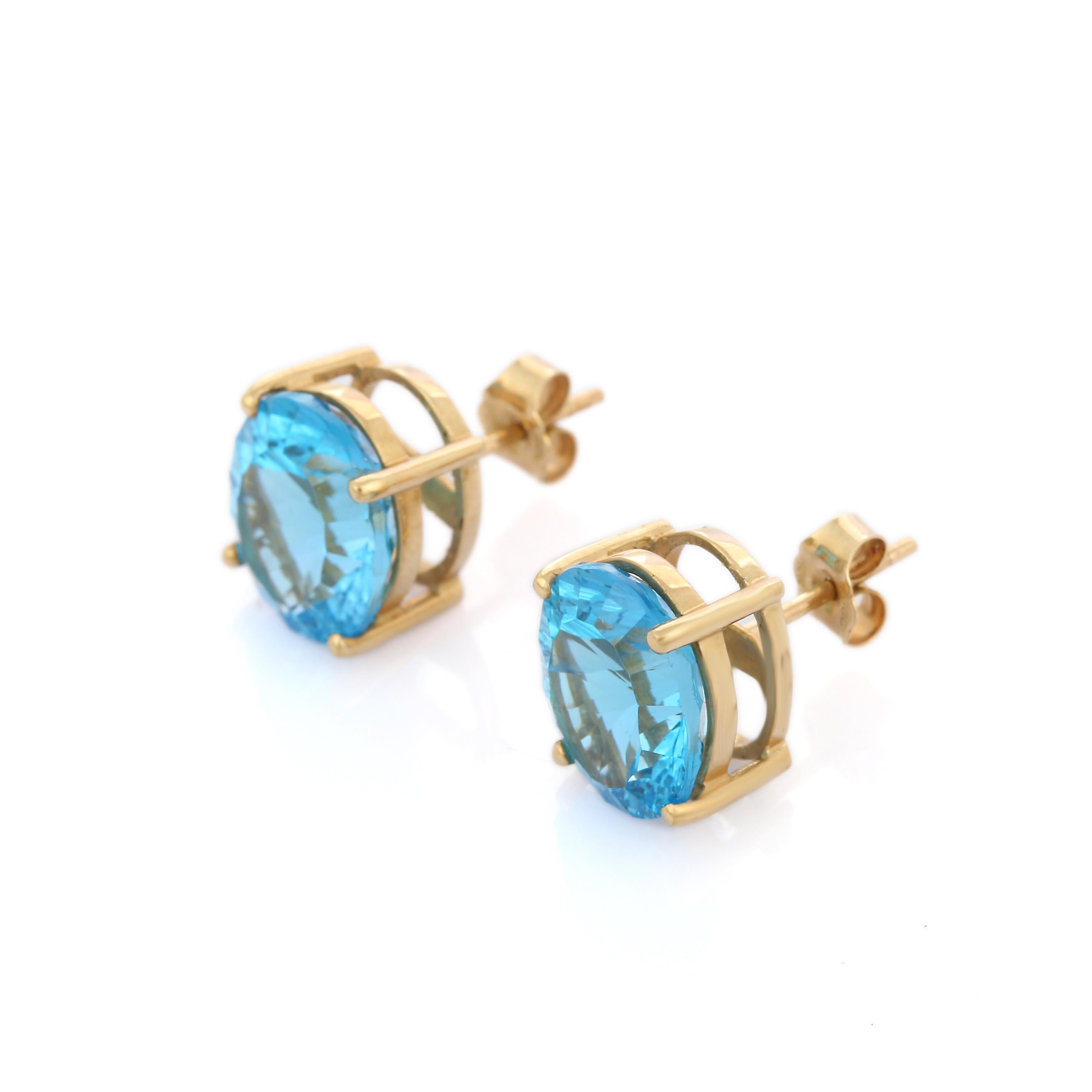 Earrings create a subtle beauty while showcasing the colors of the natural precious gemstones and illuminating diamonds making a statement.

Oval cut Blue Topaz Stud earrings in 10K gold. Embrace your look with these stunning pair of earrings