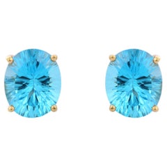 11 Ct Natural Blue Topaz Solitaire Stud Earrings Everyday Earrings in 10K Gold