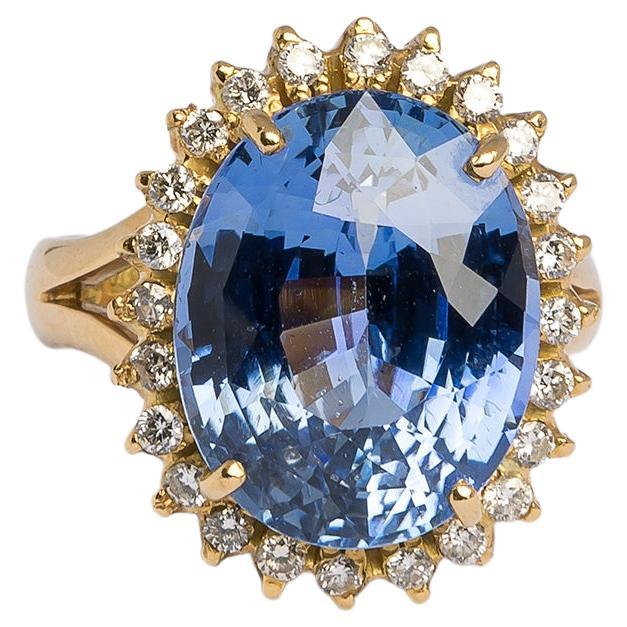11 carat natural no heat sapphire and diamond 1960s yellow gold ring
