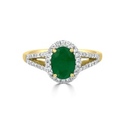 Gemistry 1.15 Ct. Oval Emerald & Diamond Split Shank Solitaire Ring, 14k Gold