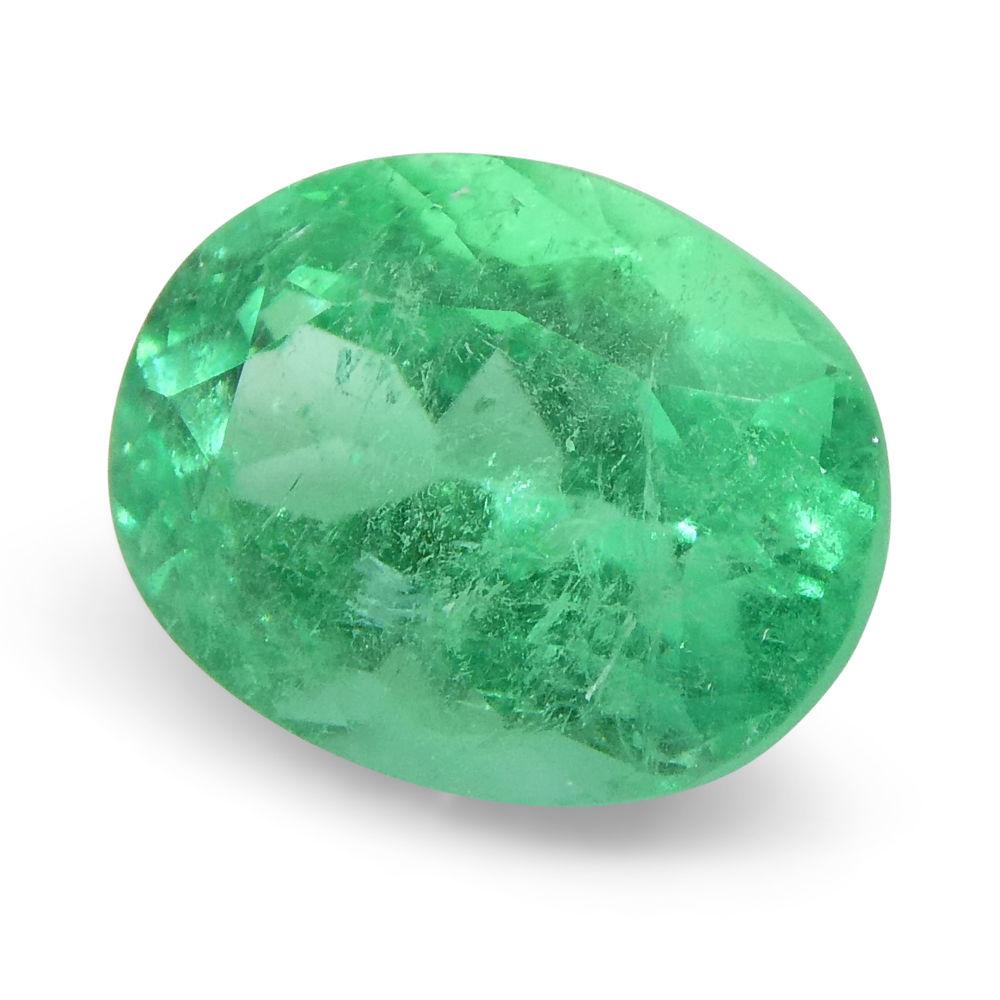 Women's or Men's 1.1 Ct Oval Emerald GIA Certified Colombian F1/Minor For Sale