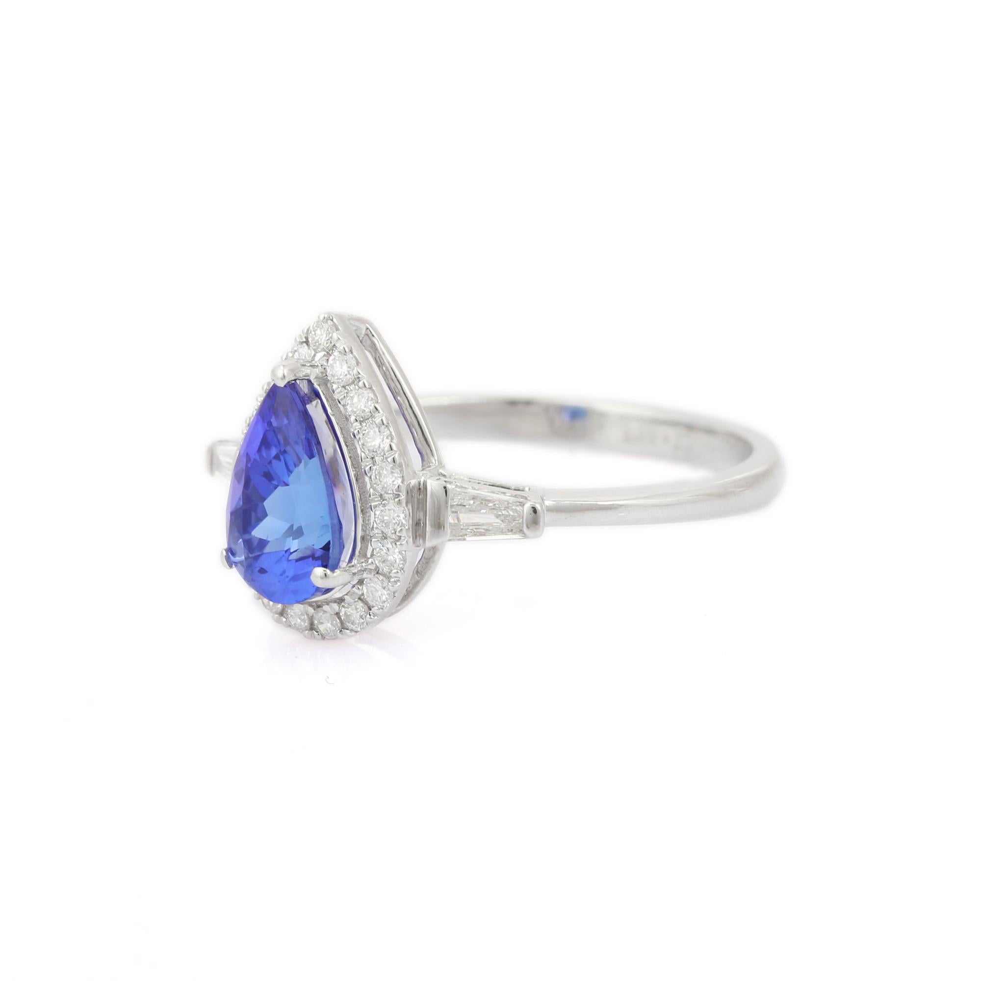 For Sale:  1.1 CTW Pear Shaped Tanzanite and Diamond Ring in 18k Solid White Gold 2
