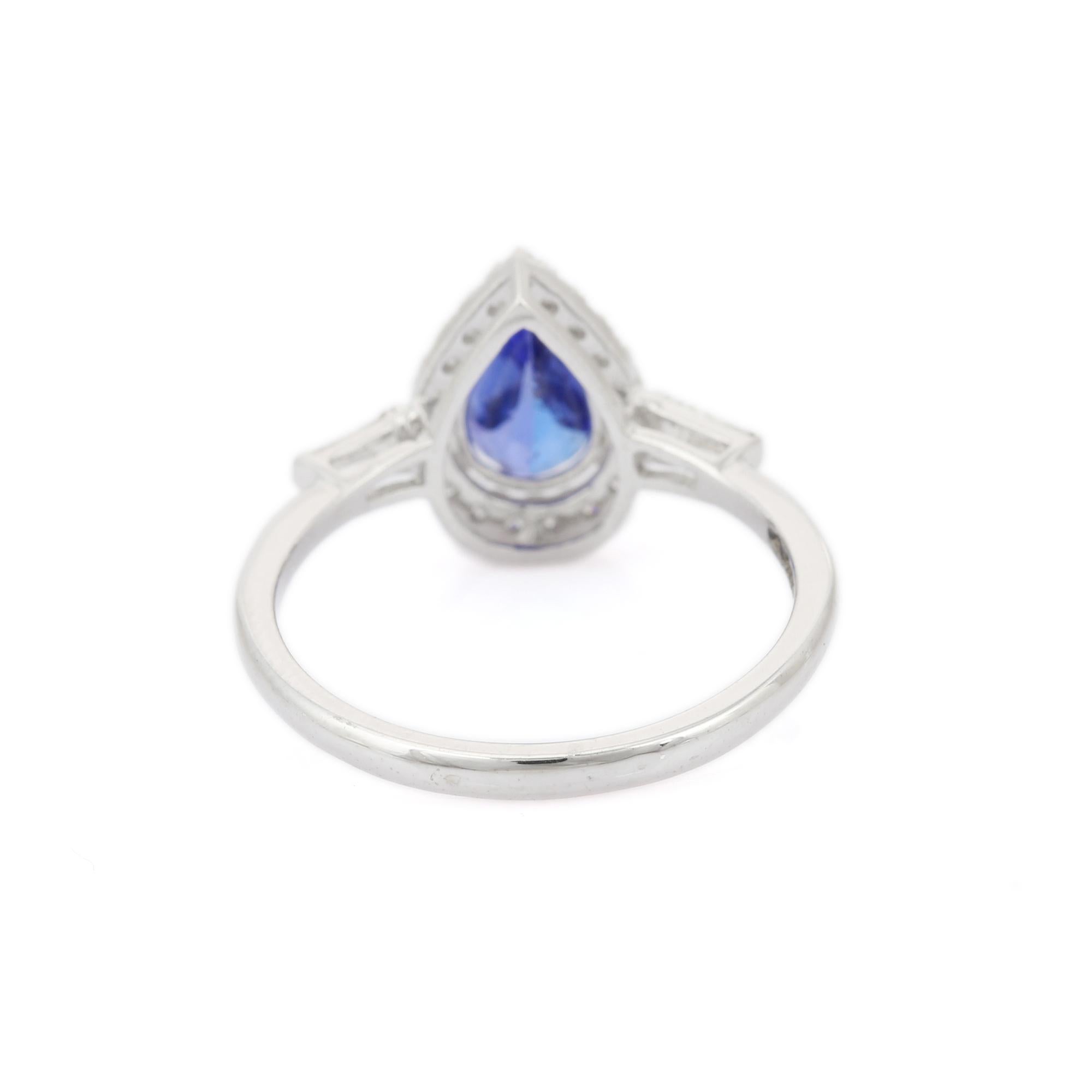 For Sale:  1.1 CTW Pear Shaped Tanzanite and Diamond Ring in 18k Solid White Gold 3