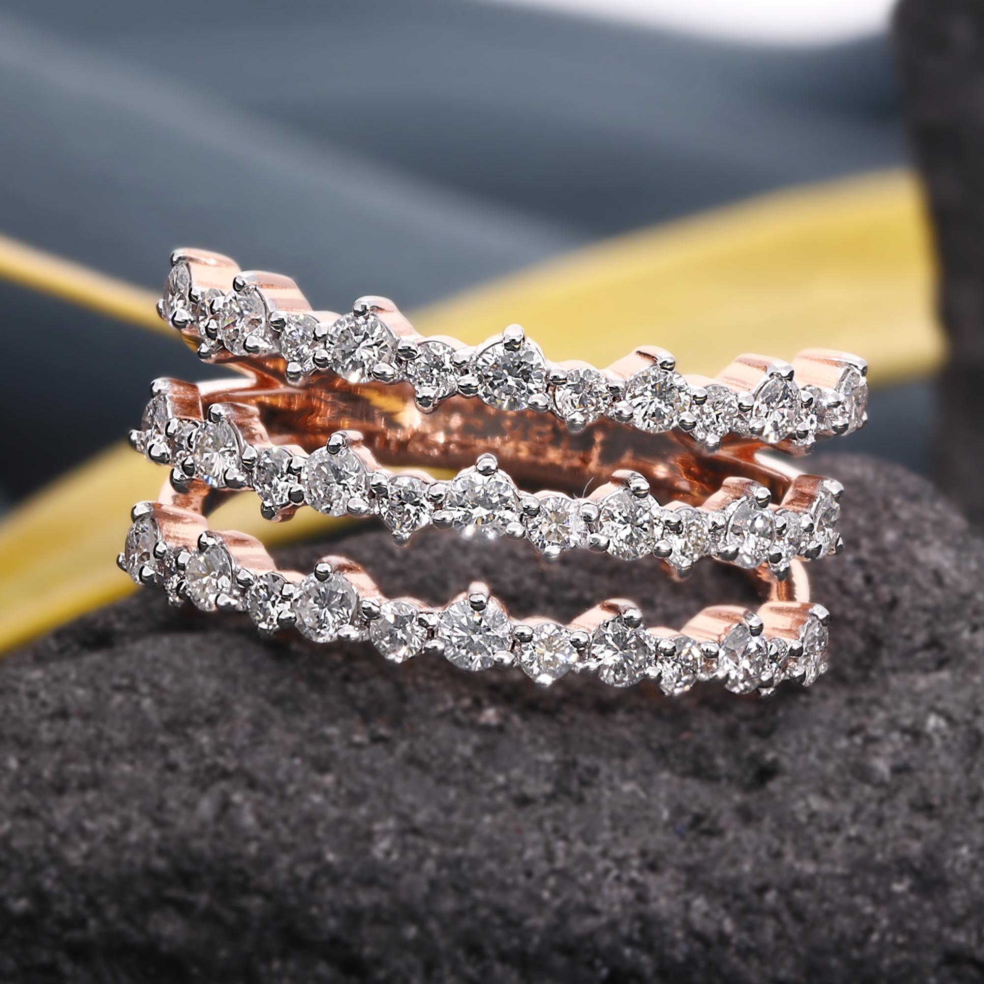 in vendita:  1,1 ct SI Clarity HI Color Anello a fascia con tre strati di diamanti in oro rosa 14 carati 6
