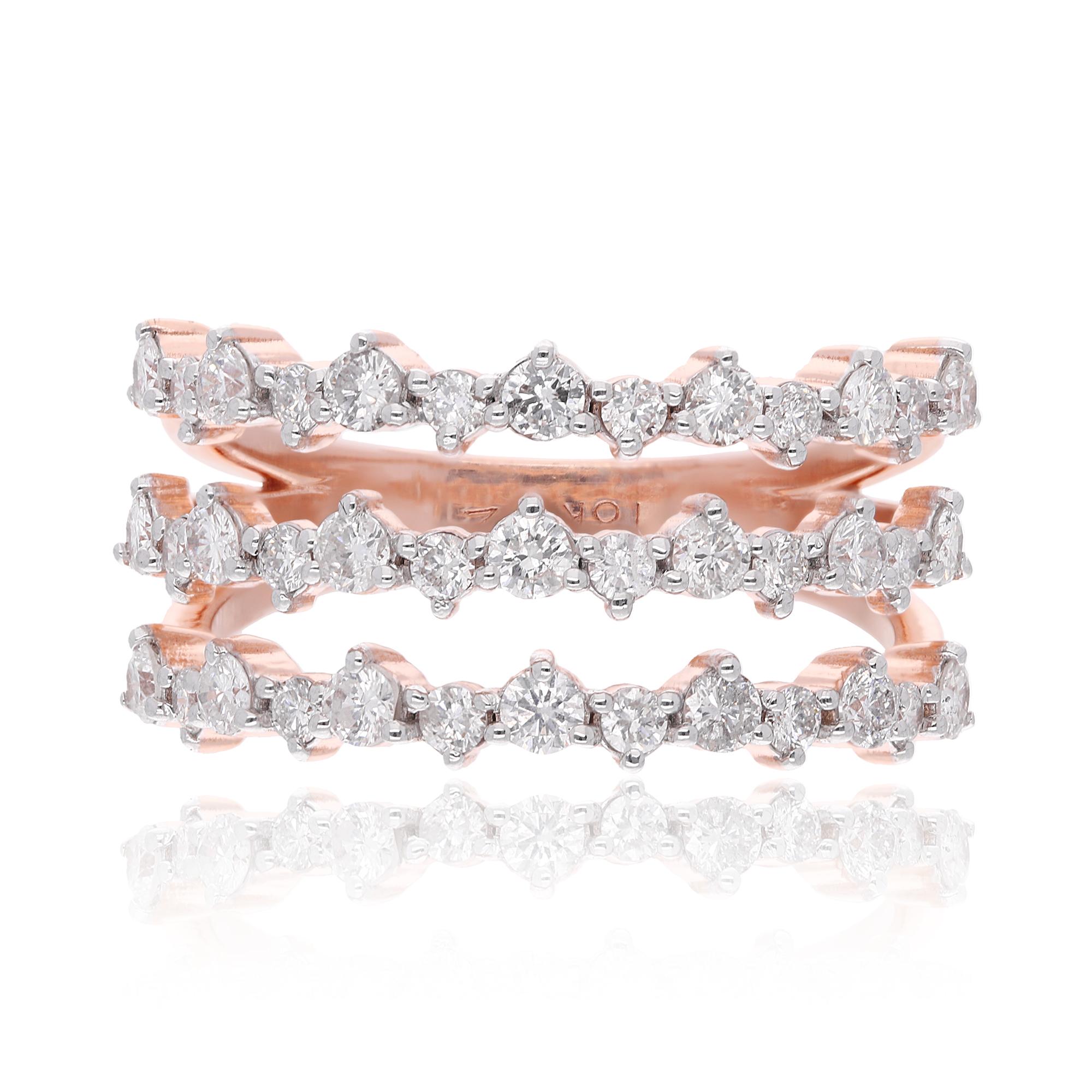 in vendita:  1,1 ct SI Clarity HI Color Anello a fascia con tre strati di diamanti in oro rosa 14 carati 7