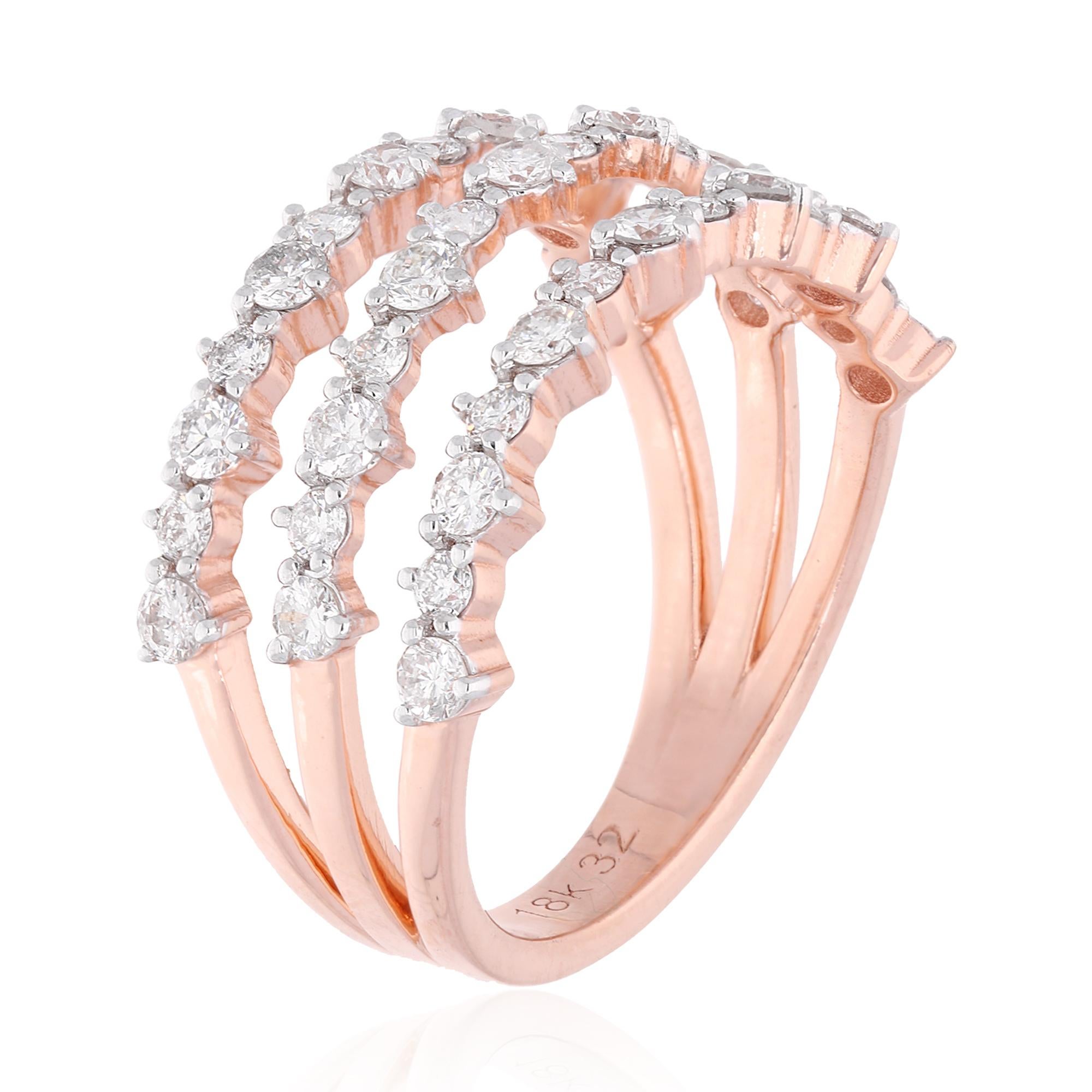 For Sale:  1.1 Ct. SI Clarity HI Color Diamond Three Layer Ring 18 Karat Rose Gold Jewelry 2