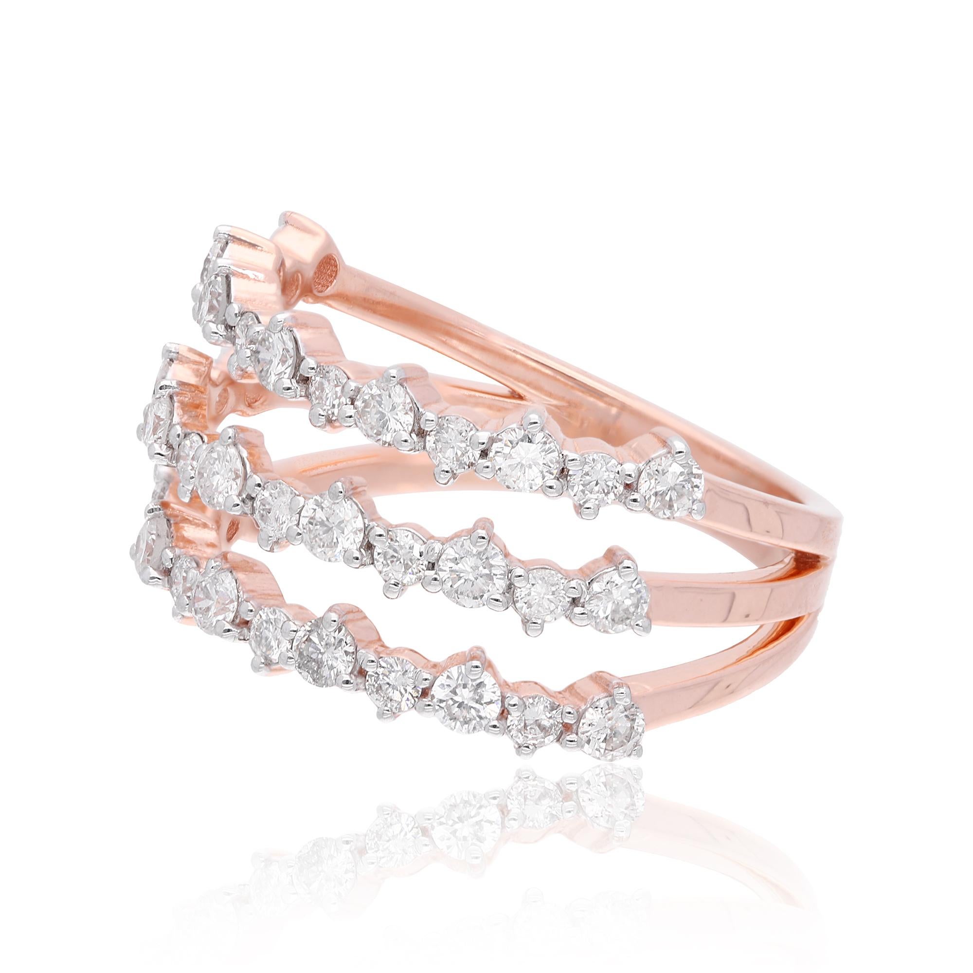 For Sale:  1.1 Ct. SI Clarity HI Color Diamond Three Layer Ring 18 Karat Rose Gold Jewelry 3