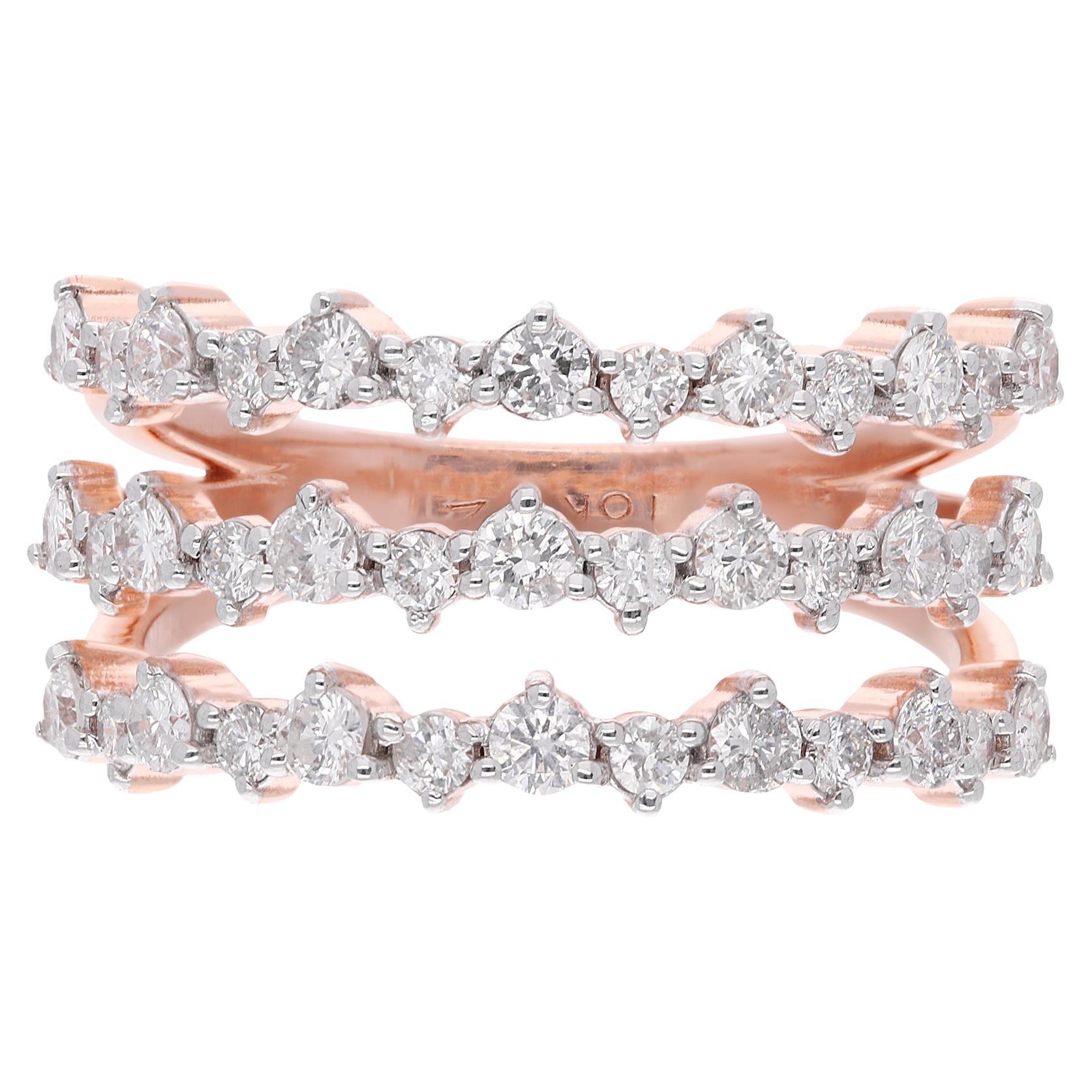 1.1 Ct. SI Clarity HI Color Diamond Three Layer Ring 18 Karat Rose Gold Jewelry