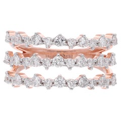 1.1 Ct. SI Clarity HI Color Diamond Three Layer Ring 18 Karat Rose Gold Jewelry