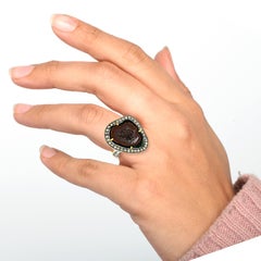 11 ct Sliced Geode Cocktail Ring With Pave Diamonds In 18k Yellow Gold & Silver