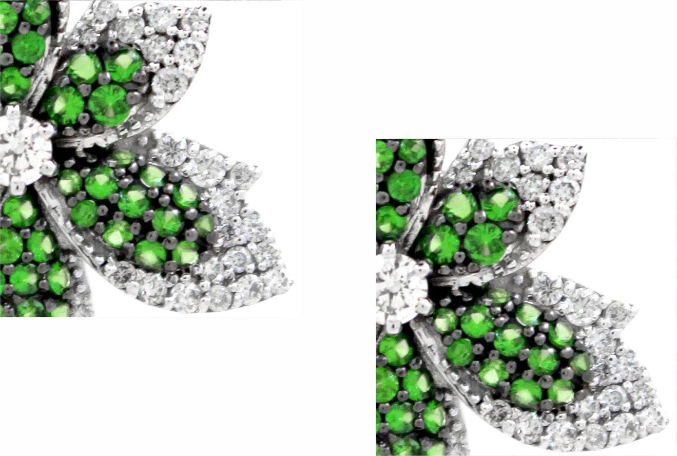 Taglio rotondo Orecchini con perno floreale di 1,1 carati di Tsavorite e 0,95 carati di diamante bianco in vendita