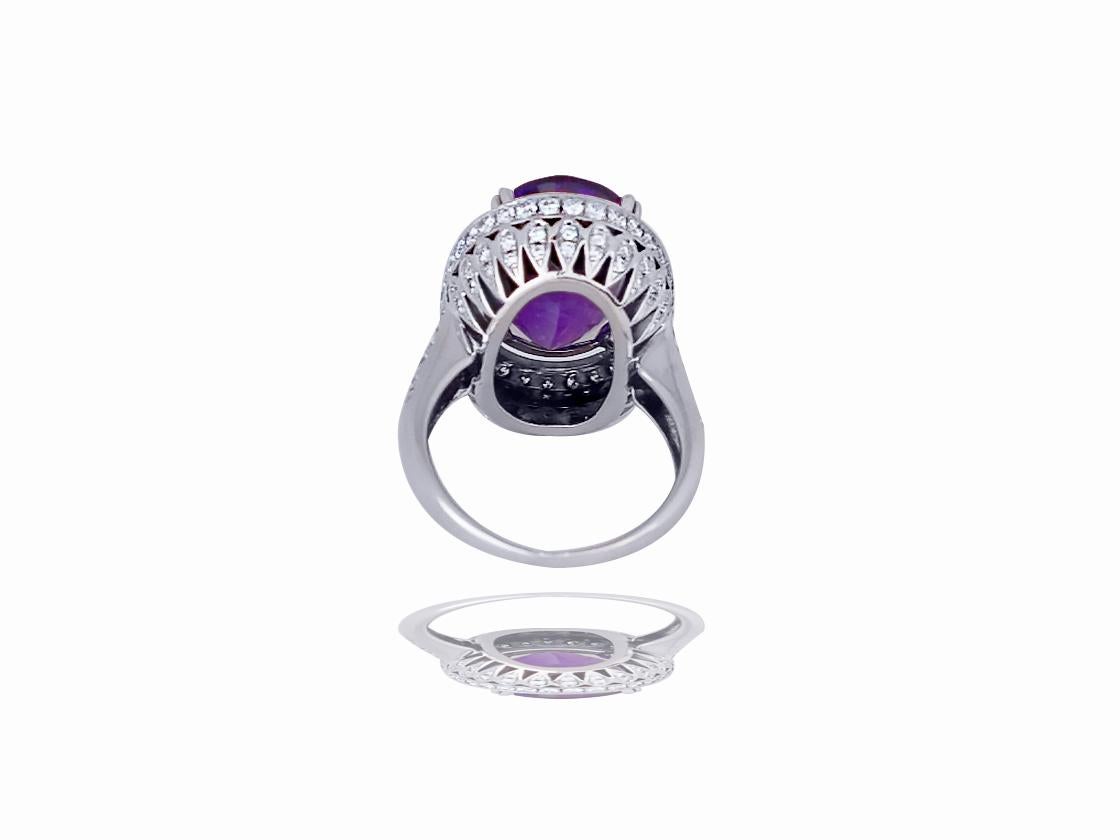 Modern Vibrant, Halo 11 Carat Amethyst with 1.50 Ct Diamond Ring For Sale