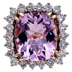 11ct Diamond & Pink Kunzite Cushion Cut Ring 14 Karat