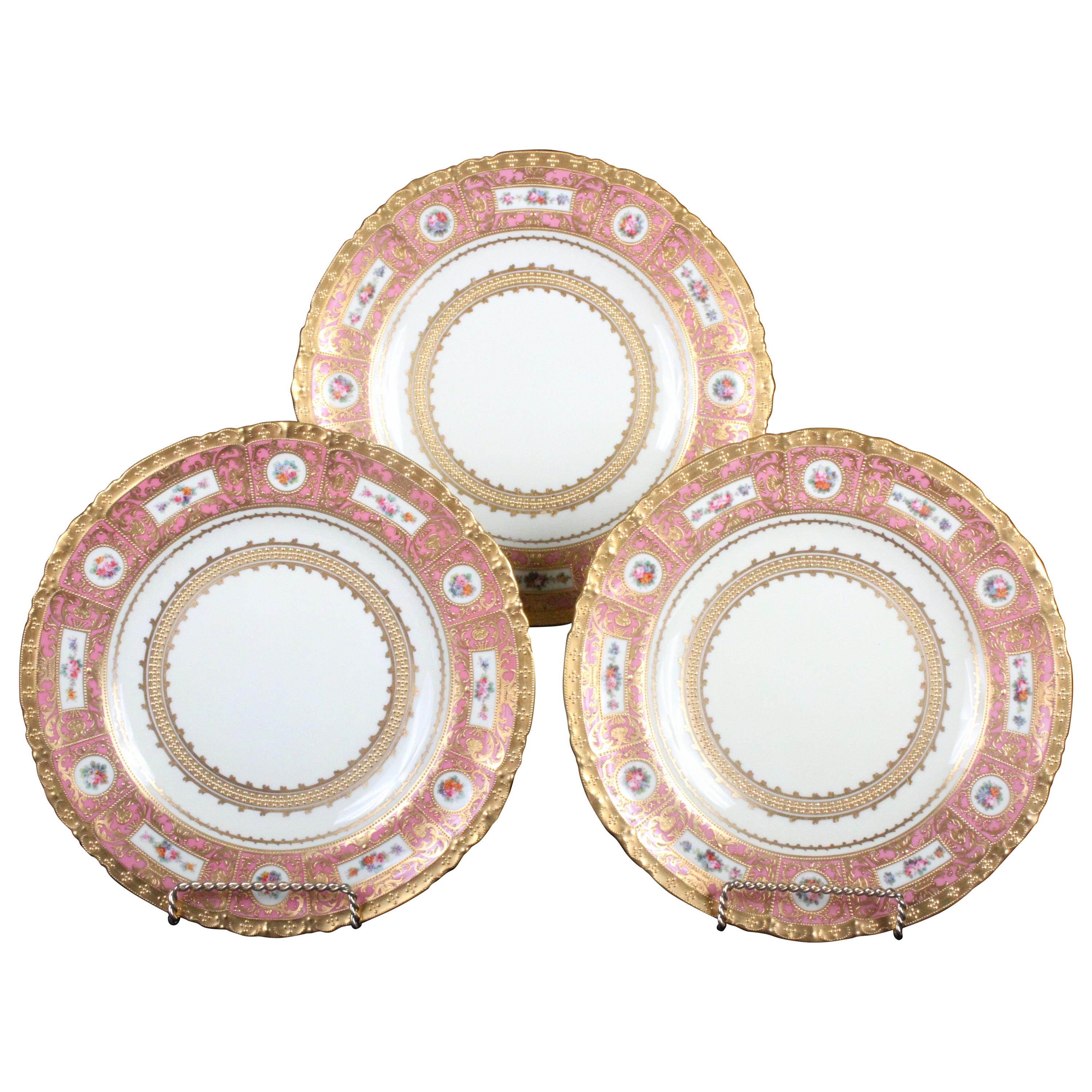 11 Derby for Tiffany Hand Painted and Gilded Pink Service Plates For Sale