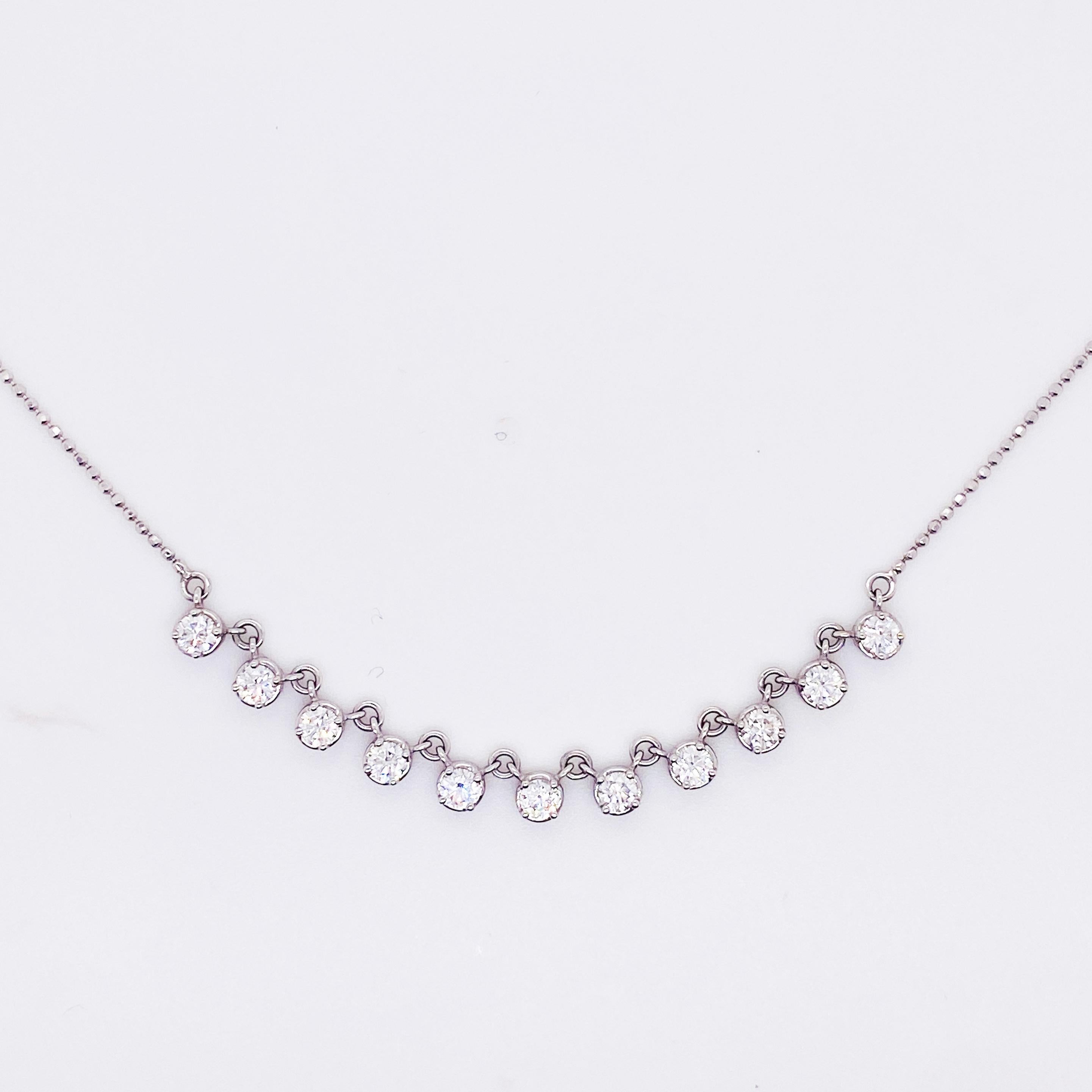 Contemporary Fancy Link Diamond 0.88Carat Necklace 14K White Gold Beaded Chain Riviera Tennis For Sale