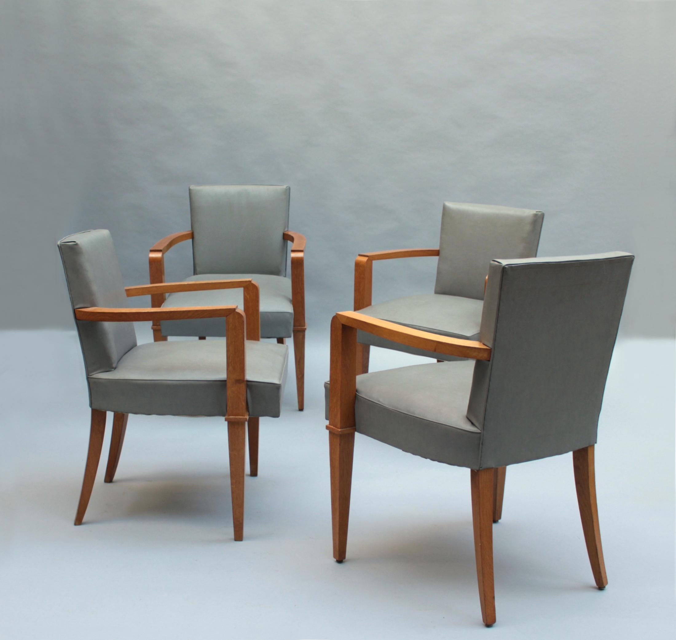 11 Fine French 1940s Oak Armchairs by Jacques Quinet (price is per chair) For Sale 8