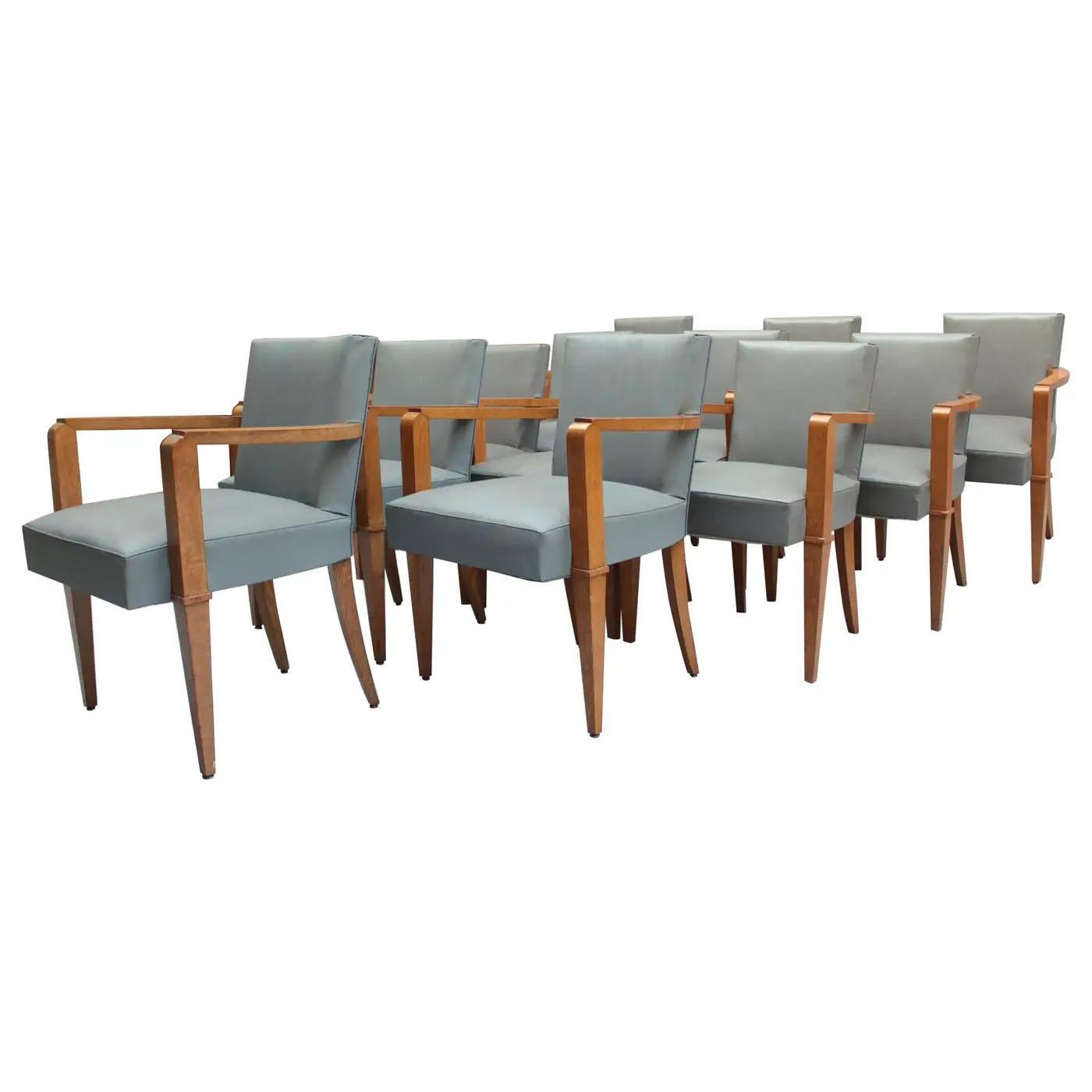 9 Fine French 1940s Oak Armchairs by Jacques Quinet (price is per chair)
