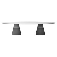 11 Foot Elliptical Outdoor Table, Matte White/Grey Lacquer