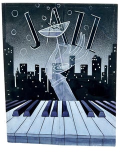 Paravento Jazz dipinto a mano di 11 piedi con olio su tela