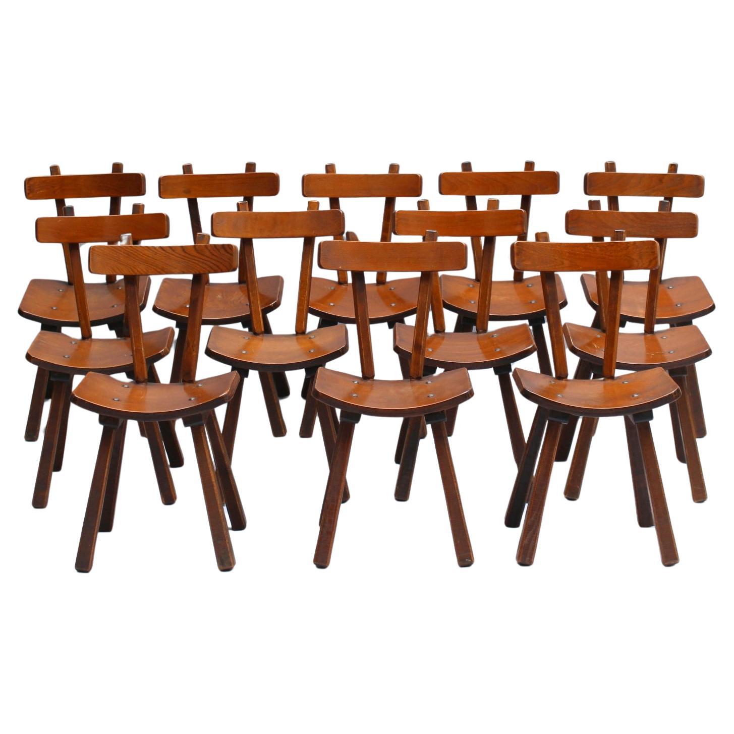 11 French 1960s Solid and Laminated Wood Chairs 