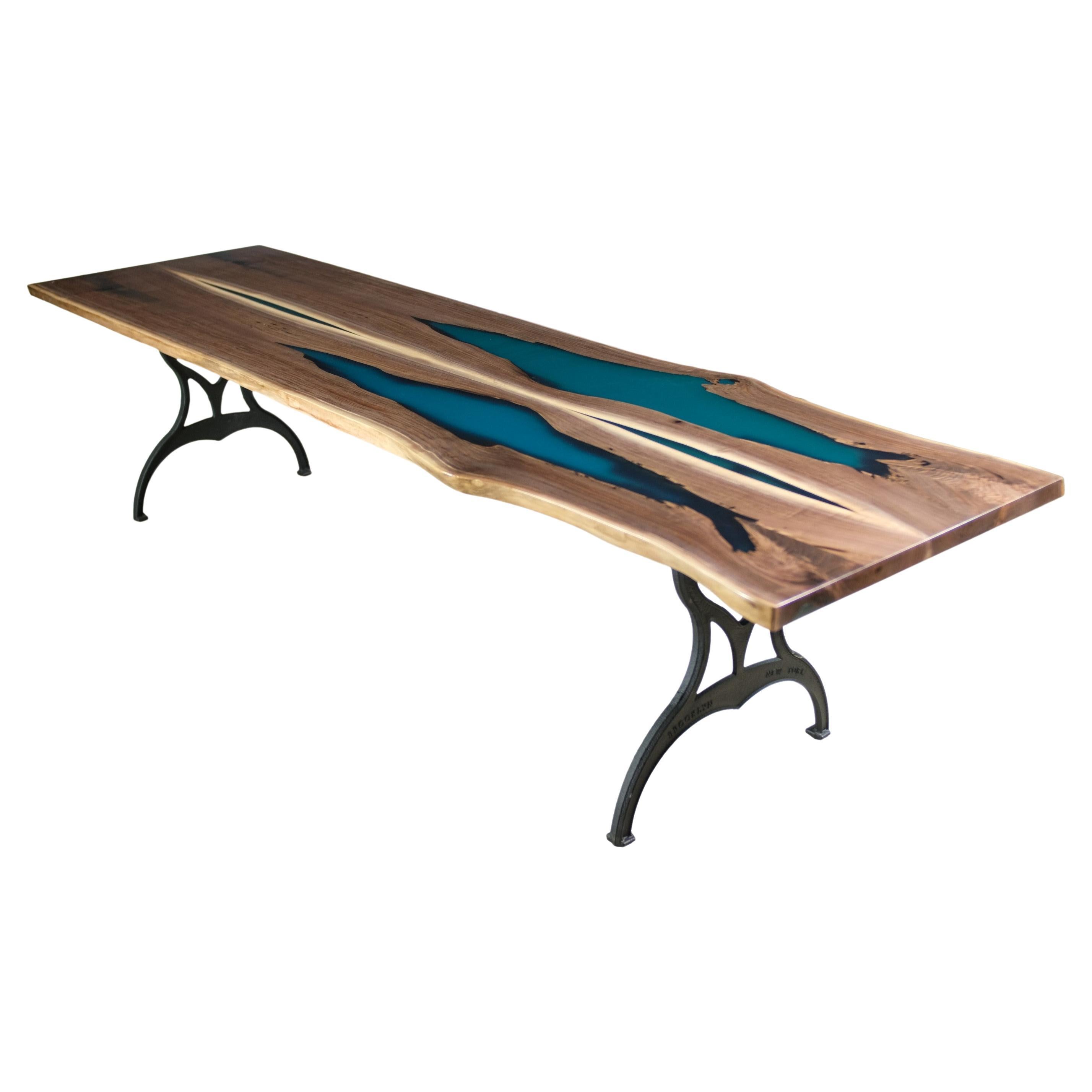 11 ft Live Edge Butterfly Walnut & River Dining Table For Sale