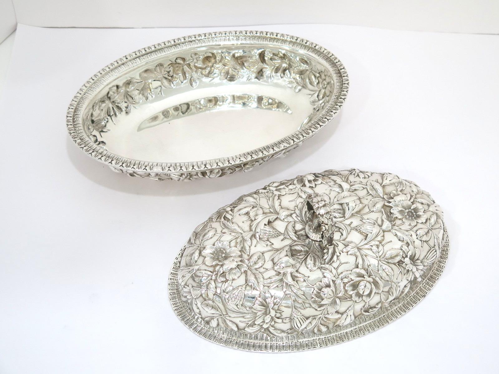 Sterling Silver S. Kirk & Son Antique Floral Repousse Covered Serving Dish 1