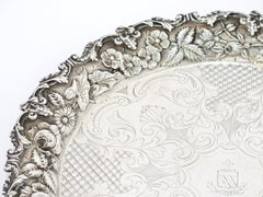 Sterling Silver S. Kirk & Son Antique Floral Repousse Footed Round Tray