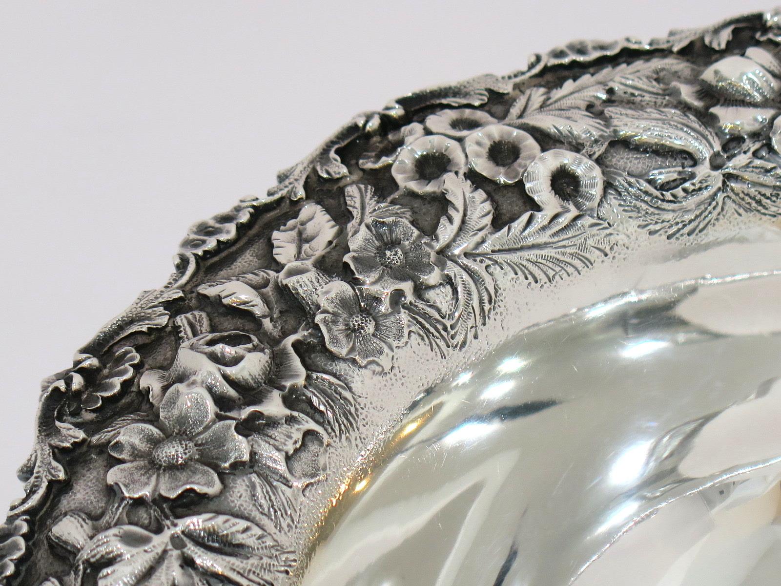 Repoussé 11 in Sterling Silver S. Kirk & Son Antique Floral Repousse Footed Serving Bowl