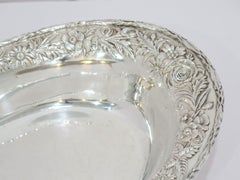 Sterling Silver S. Kirk & Son Vintage Floral Repousse Oval Serving Dish