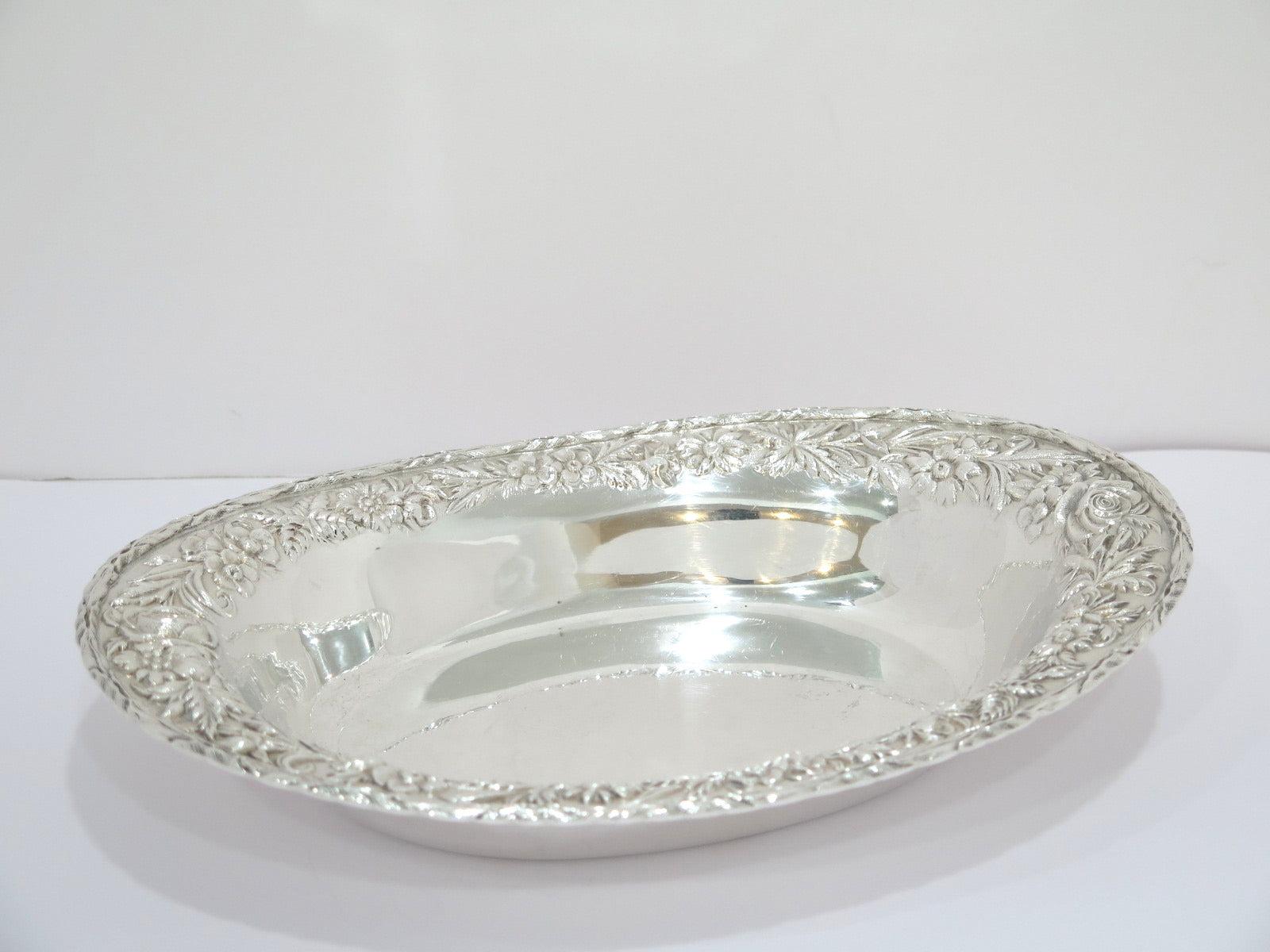 American Sterling Silver S. Kirk & Son Vintage Floral Repousse Oval Serving Dish For Sale