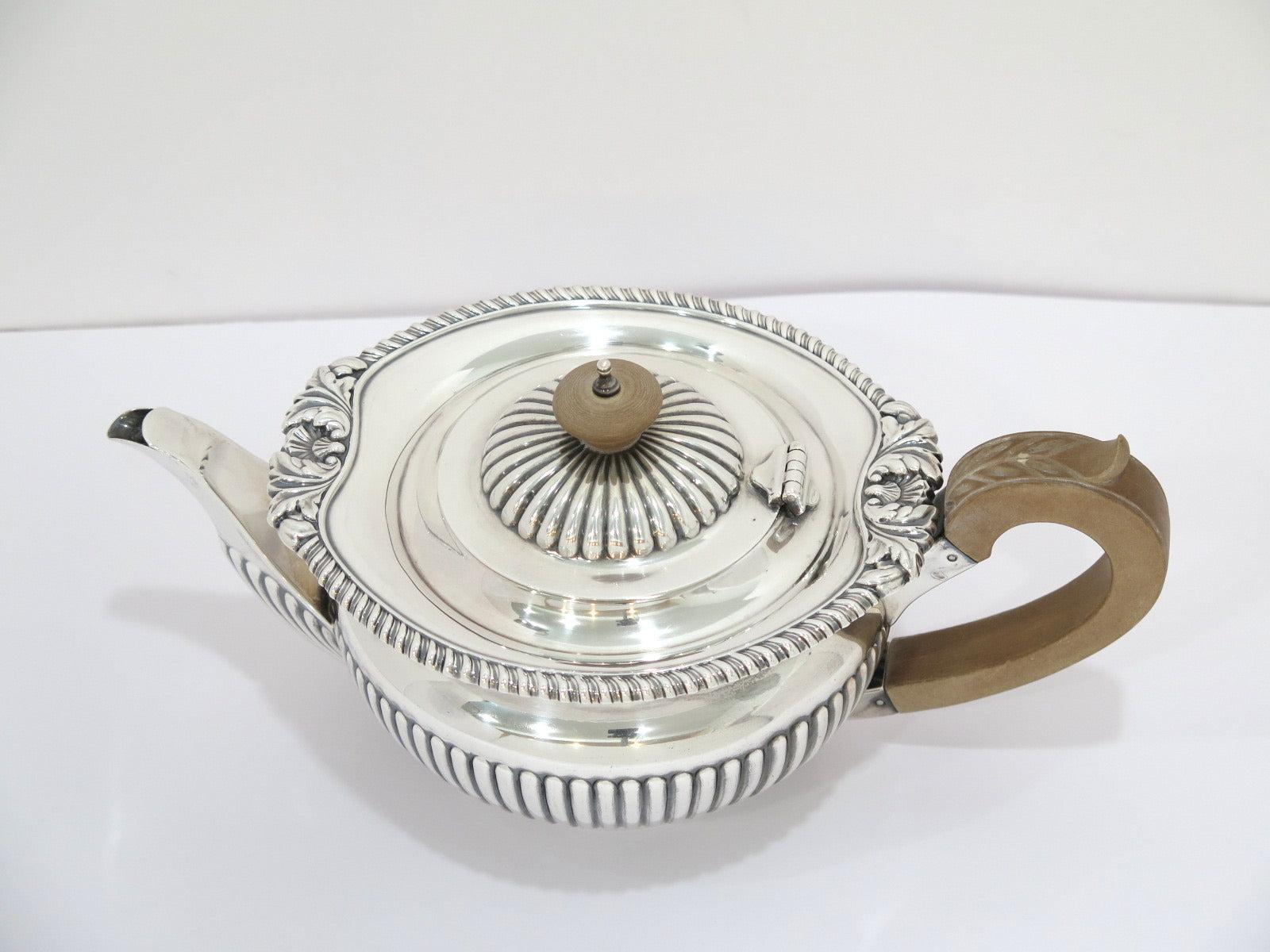 British Sterling Silver Wood Vintage English Teapot