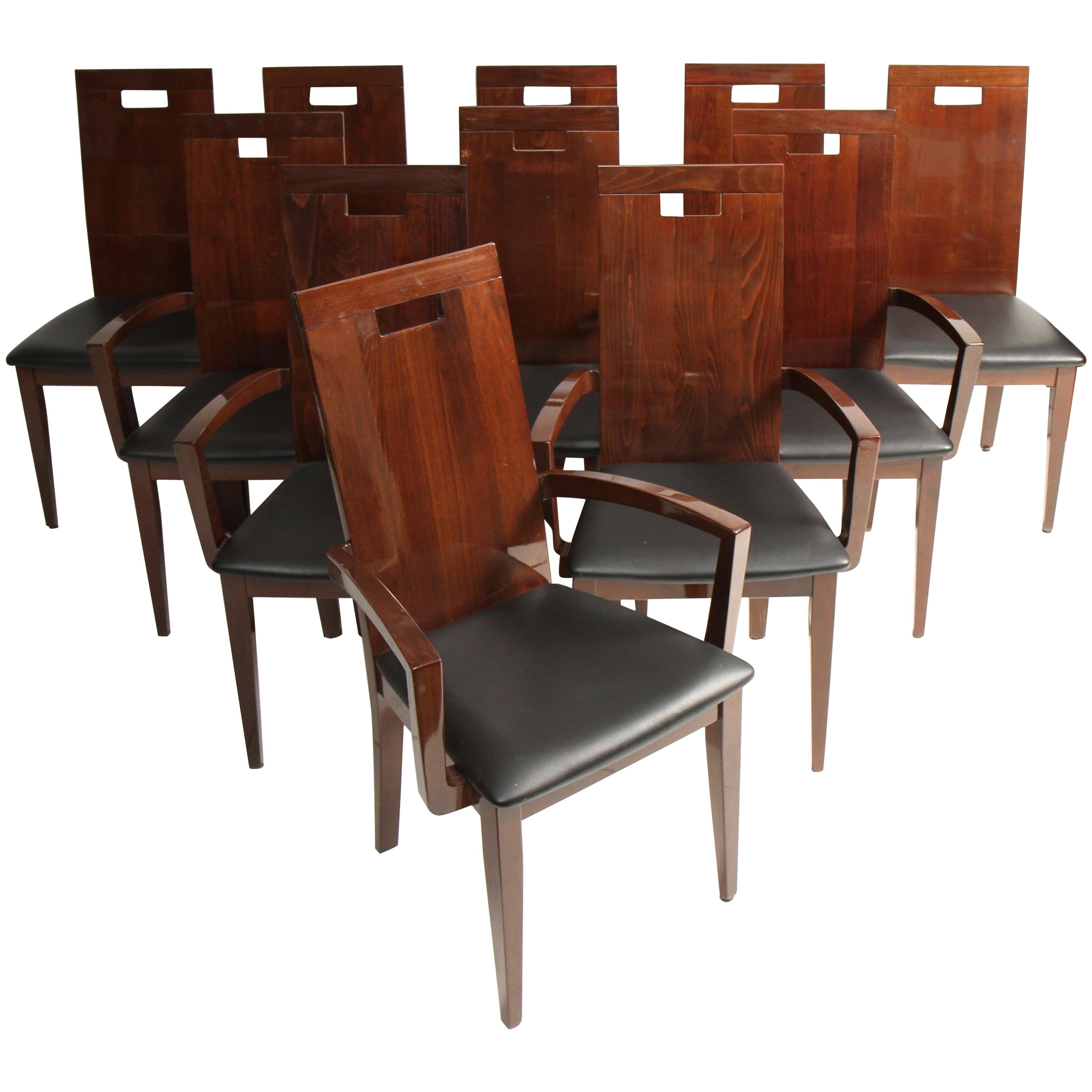 11 Italian High Back Walnut Dining Chairs by Excelsior Designs For Sale