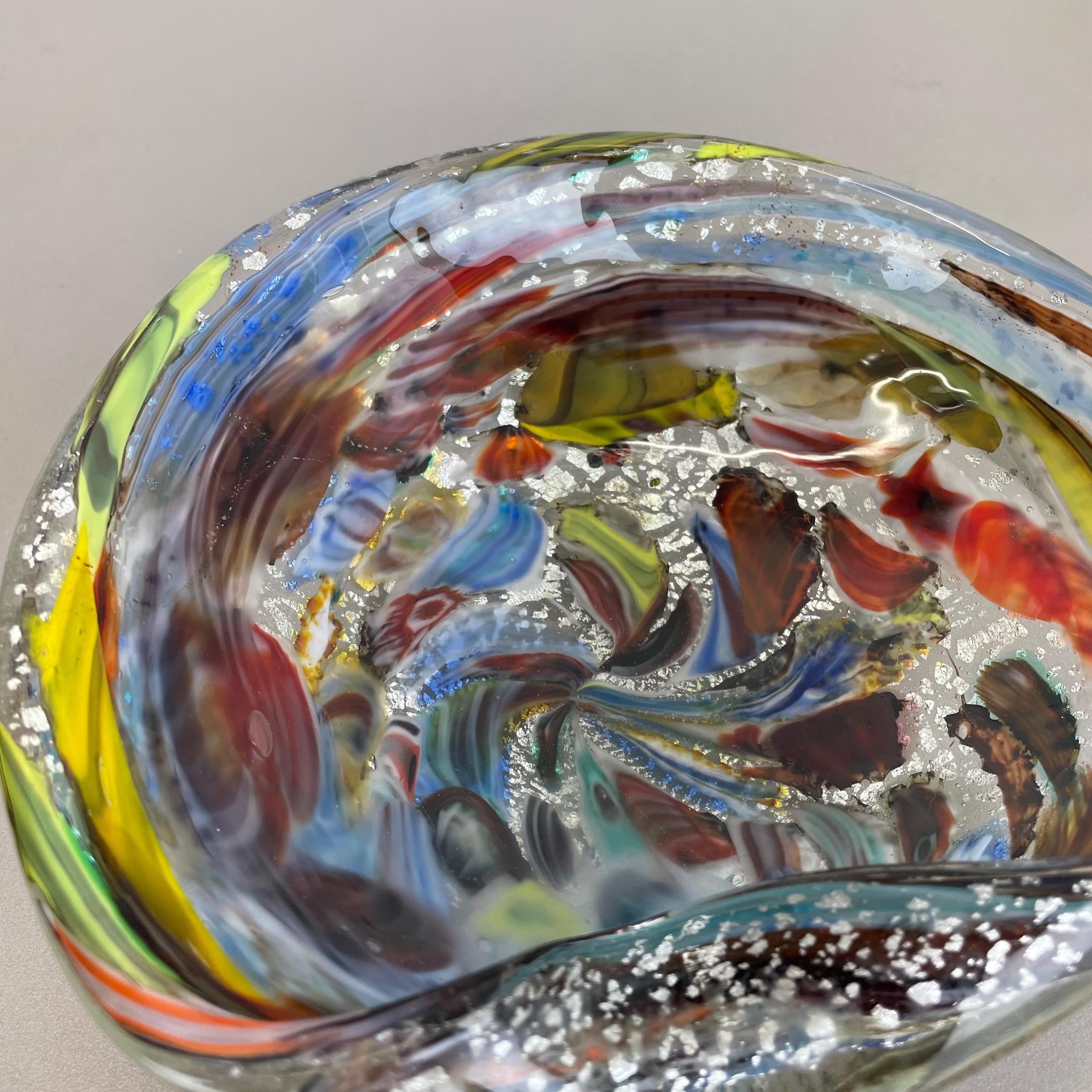 1, 1 kg Murano Glass Bowl silver Flakes Shell Ashtray by Dino Martens Italy 1960s For Sale 8