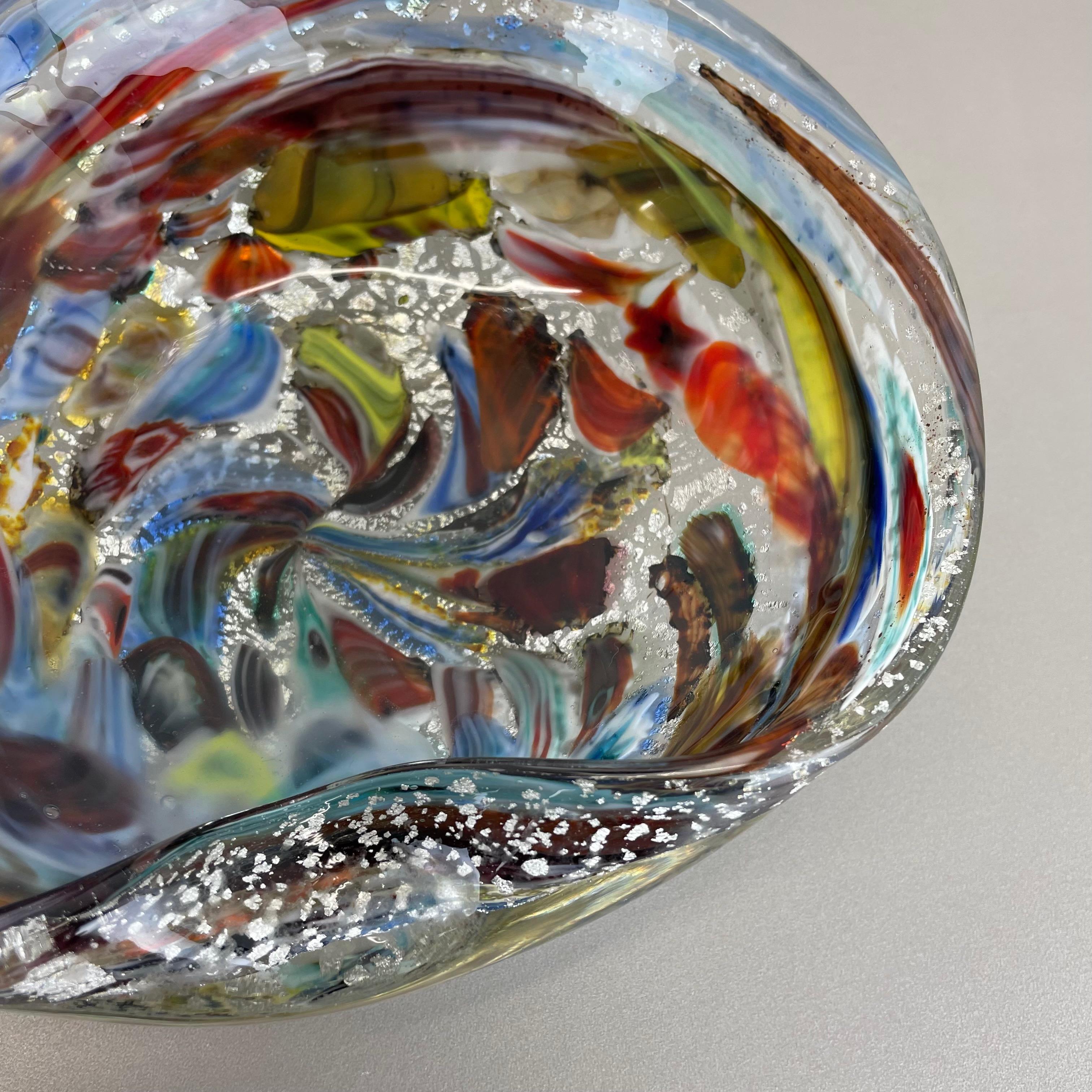 1, 1 kg Murano Glass Bowl silver Flakes Shell Ashtray by Dino Martens Italy 1960s For Sale 9